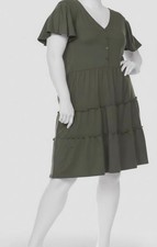 White Mark Women Green Short Sleeve V-neck Tiered Midi Dress Plus Sz 2XL