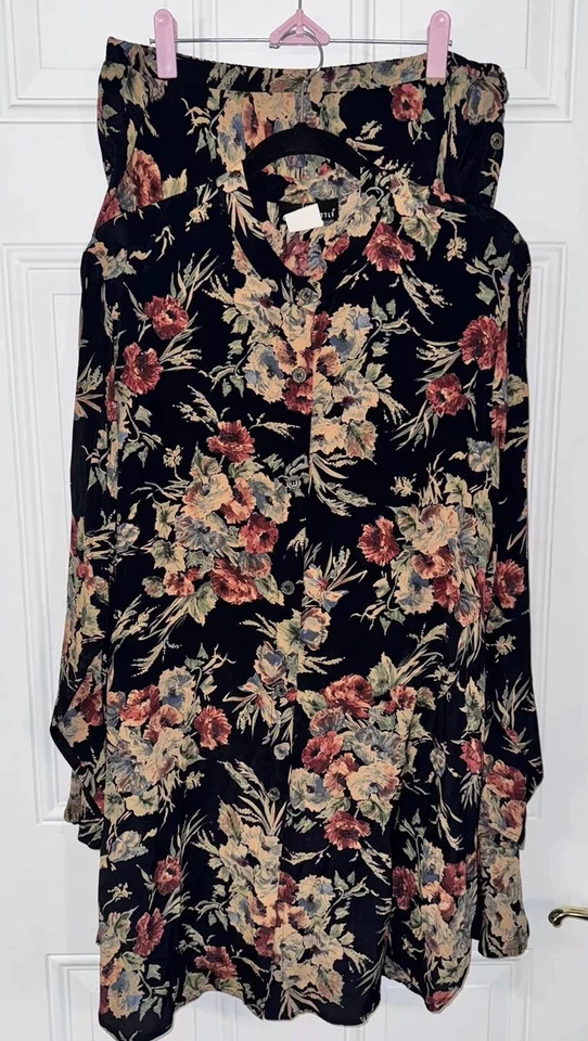 Top túnica y maxi falda negra floral Carole Little 2 piezas LS con botones 14 de colección Foto 4 de 4