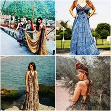 Venta al por mayor Lote de 10 piezas Vestido de Seda Surtido Mujer India Talla Libre Maxi Vestido