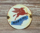 Vintage 6" MobilOil Pegasus Porcelain Metal Mobil Oil Sign Texlite