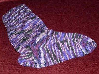 Wollsocken handgestrickt Gr. 36 Neu - ungetragen 75% Schurwolle Lila-schwarzbunt