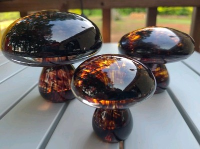 VTG Vetro Artistico Murano Glass Mushroom Lot Of 3 Paperweight Tortoise RARE 