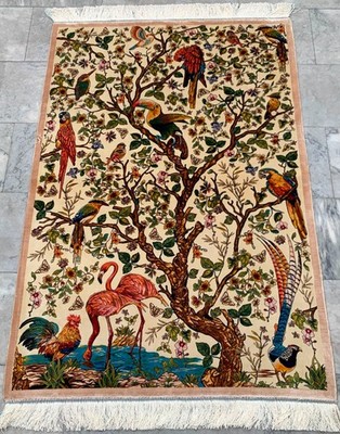 Luxury Modern Silk Rug: Tree of Life Pictorial, Bamboo Silk Carpet 3x5 ft
