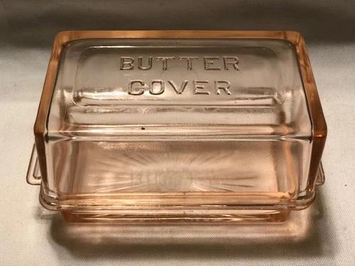 Vintage Pink Depression Glass Covered Butter Dish, "NICE"