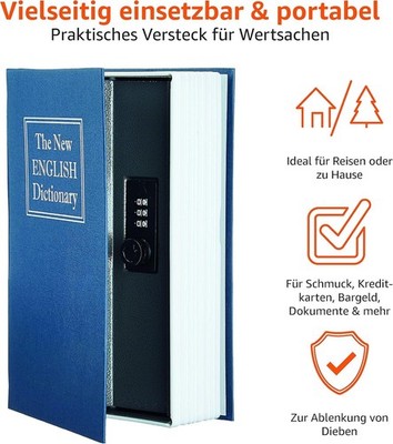 Amazon Basics Buch-Safe mit Kombinationsschloss 5.6x15.5x23.9 cm Blau