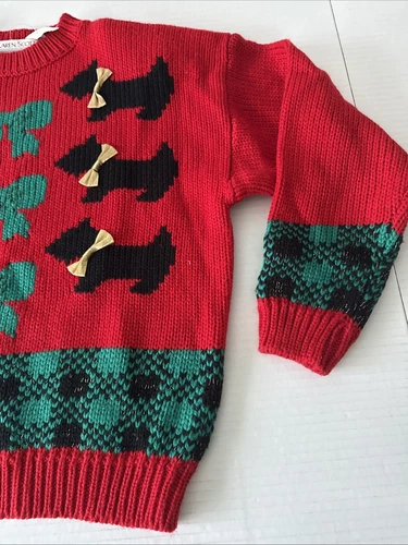 Karen Scott Sweater Women Petite L PL Scottie Dog 1980s NOS Ugly Christmas VNTG