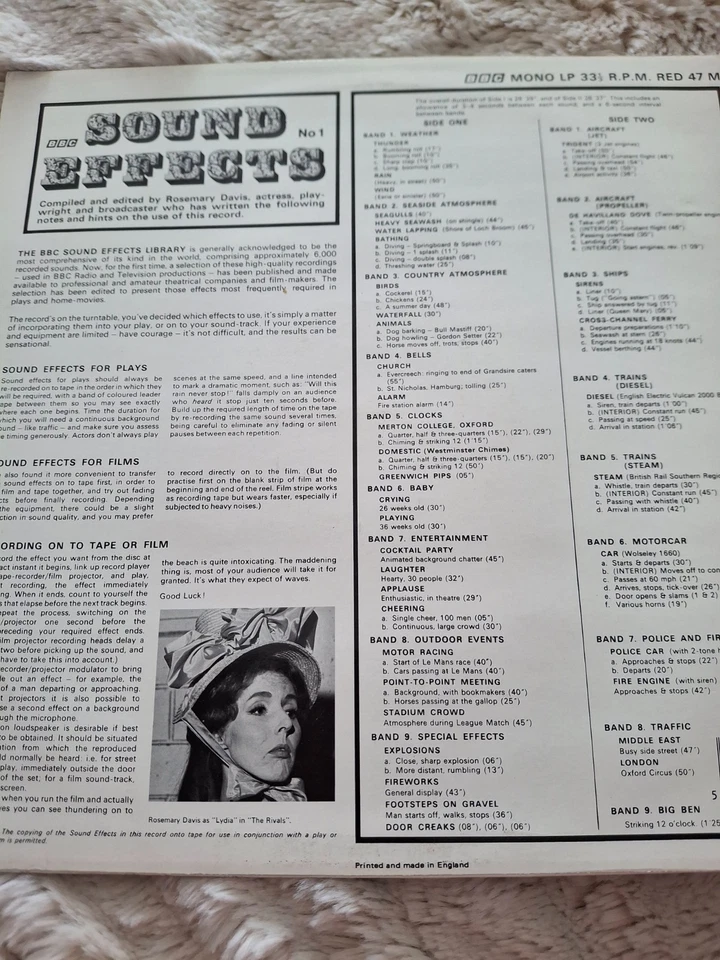 BBC SOUND EFFECTS No.1  vinyl LP Aircraft Birds Engines Church Beach Party Ship - Image 2 of 4