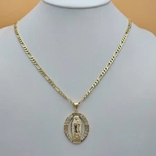 14K Gold Plated Our Lady of Guadalupe Pendant & Chain. Virgen Gpe Oro laminado