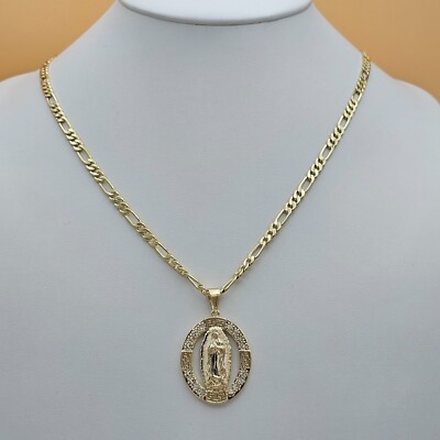 14K Gold Plated Our Lady of Guadalupe Pendant & Chain. Virgen Gpe Oro ...