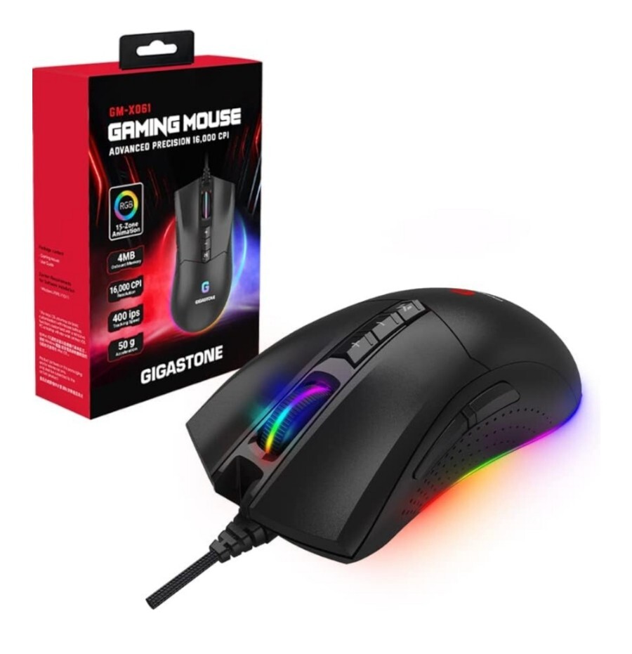 Gigastone Gaming Mouse with 16000 DPI Adjustable, RGB Backlight Optical Sensor