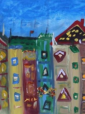 ORIGINAL CITY  Landscape Naive  SELF TAUGHT Folk OUTSIDER MCW art Mary Carol 