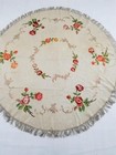 Vintage Traditional Floral Embroidered Round Fringed Tablecloth 61x57 inches