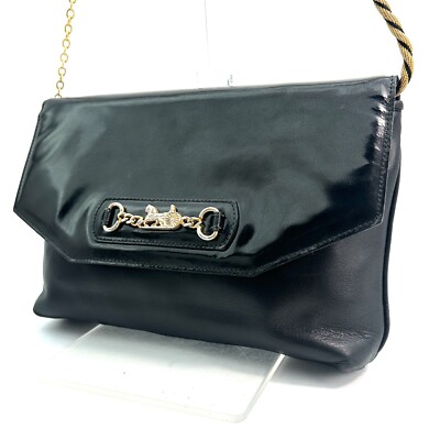 Vintage CELINE Shoulder Bag Chain Leather Black Carriage Authentic #327