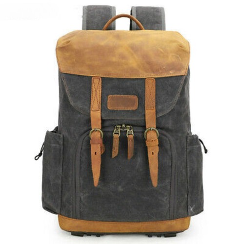 Waterproof Shockproof SLR Camera Bag Lens bag Canvas Leather Backpack - Picture 8 of 21