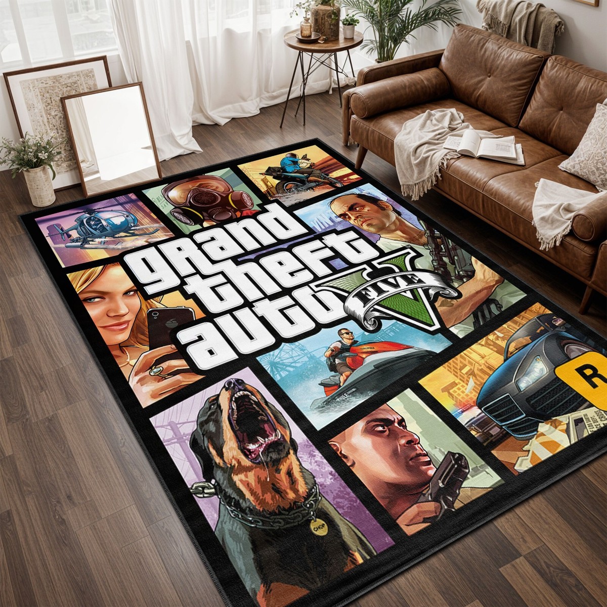 GTA Area Rug, Grand Theft Auto Five Carpet, GTA Decor, Gamer Room Mat