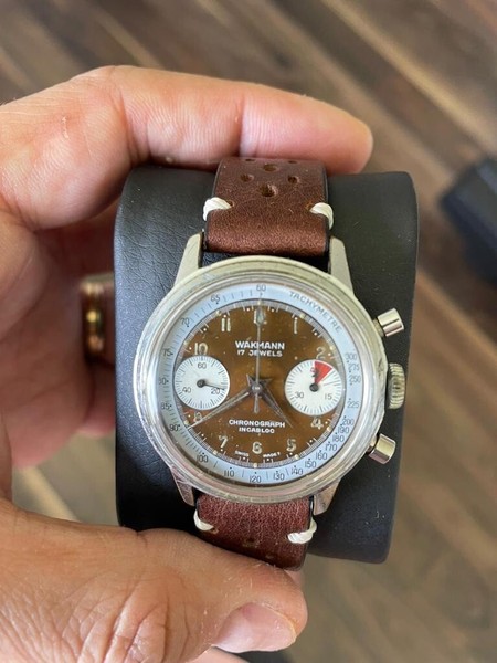 Vintage Chronograph 7733 Wakmann 1960s Panda Tropical Dial