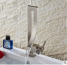 Bathroom Sink Faucet Brushed Nickel Single Handle Hole Waterfall Spout Mixer Tap