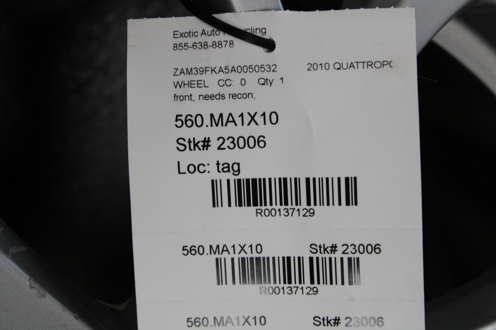 Maserati Quattroporte, Front Wheel, Needs Recon, Used, P/N 228796