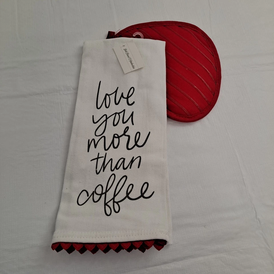 Juego de soporte para olla de té corazón de San Valentín tema Love You More Than Coffee rojo Foto 2 de 4