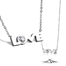 Stainless Steel 0.25 Carat Heart CZ "LOVE" Pendant & Necklace