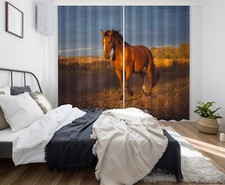 3D Brown Horse ZHUA4419 Animal Photo Curtain Window Blockout Fabric Amy 2023