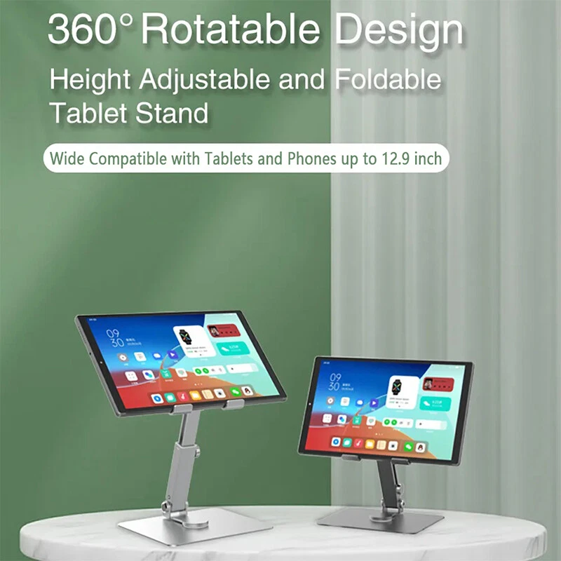Metal Height Adjustable Tablet Stand Riser 360° Rotatable Desk Holder For iPad - Image 3 of 4