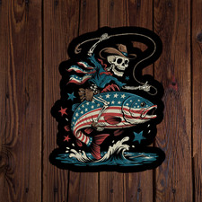 American fishing sticker vinyl decal skeleton cowboy bass western tough freedom