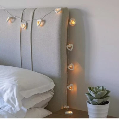 FESTIVE LIGHTS 2 X 1.5m Battery Wooden Heart Warm White LED Indoor Fairy String Wire Lights