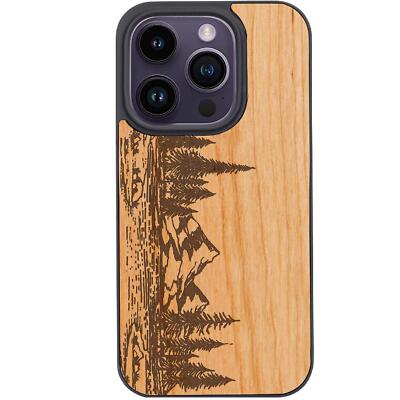 Landscape For iPhone 15 Pro Plus 14 13 12 Wood Shockproof Phone Case Magsafe