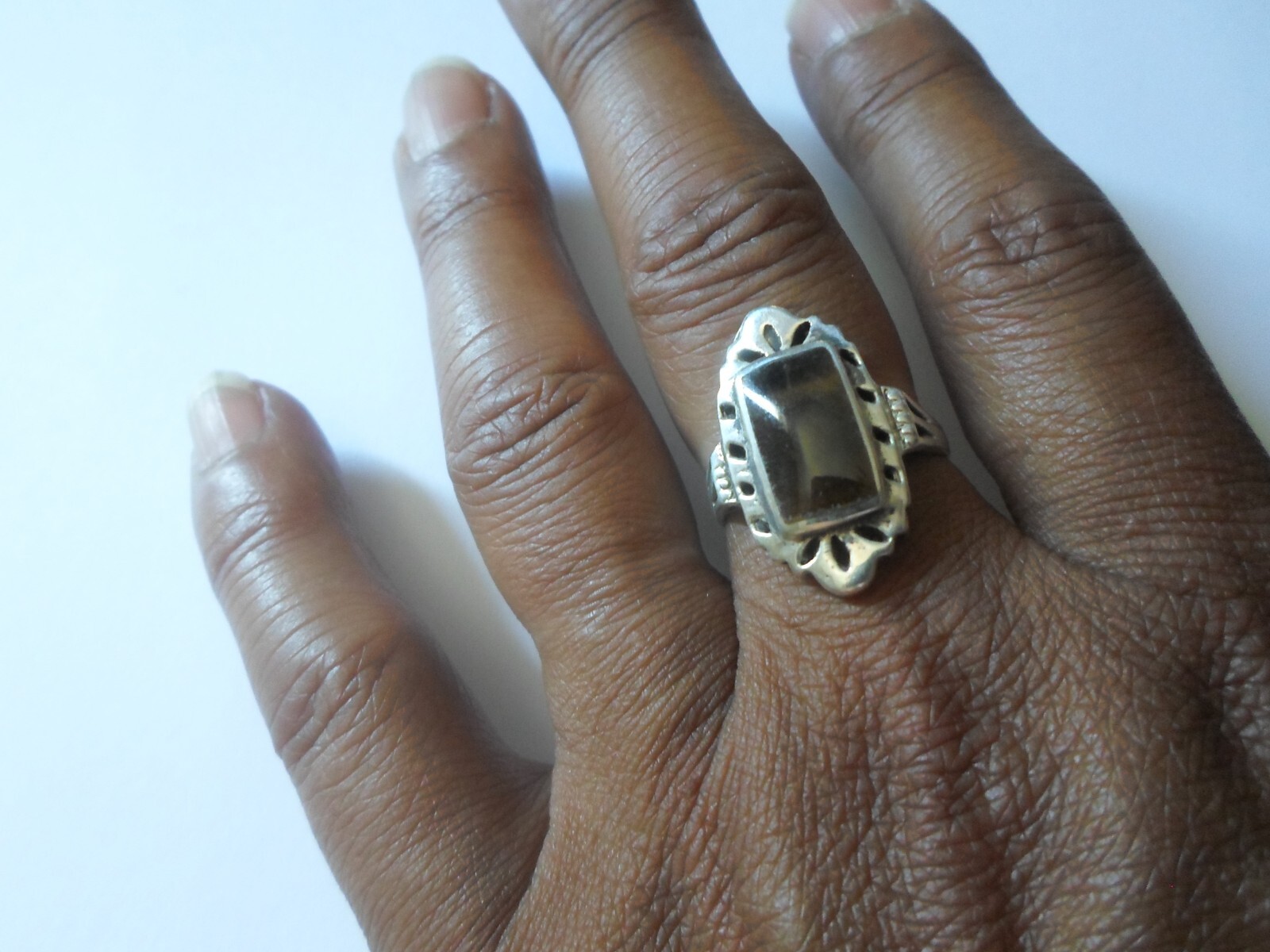 solid silver ring, tiger eye rectangle, openwork … - image 2