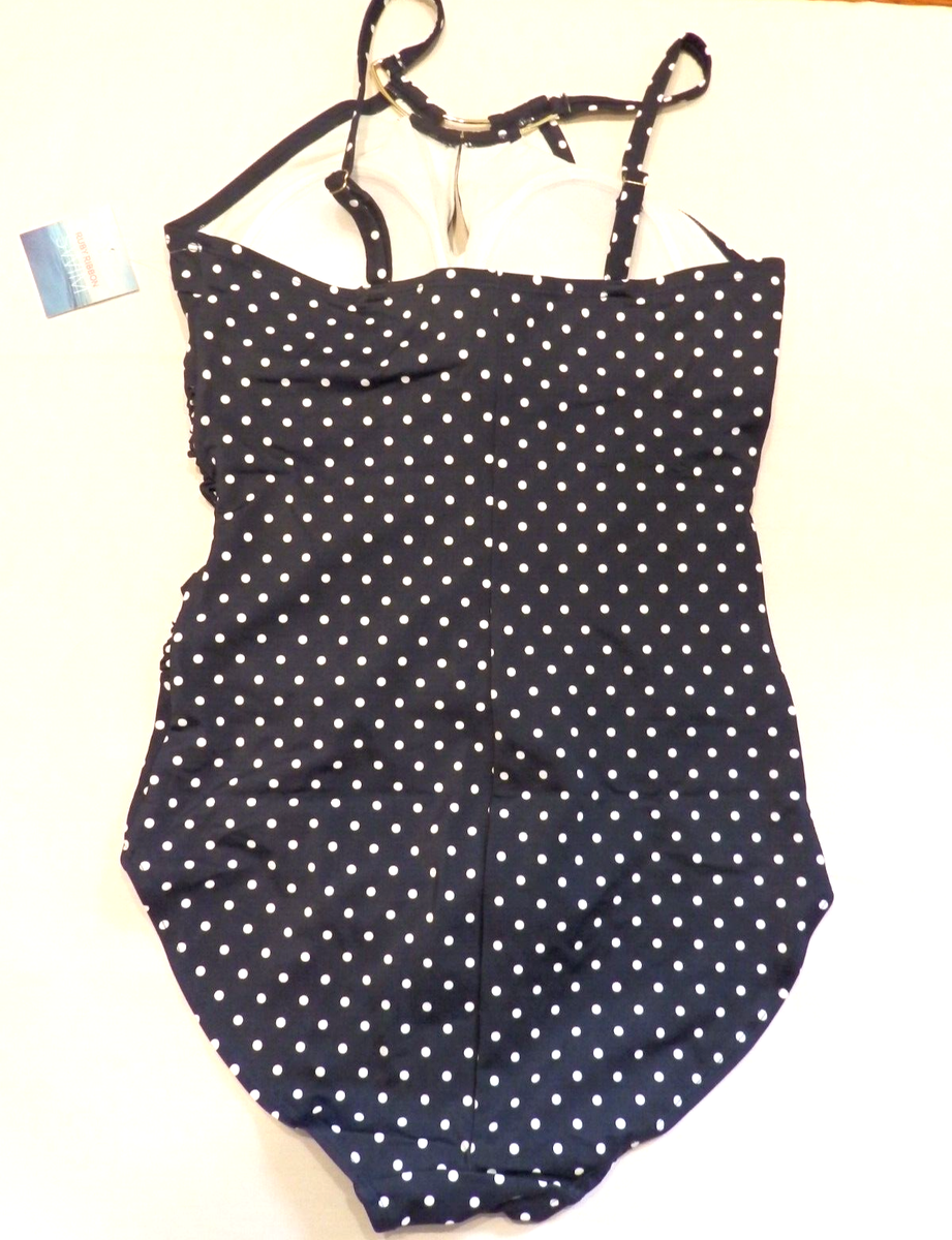 NEW Orig$139 Ruby Ribbon Navy Blue Polka Dot One Piece Swim