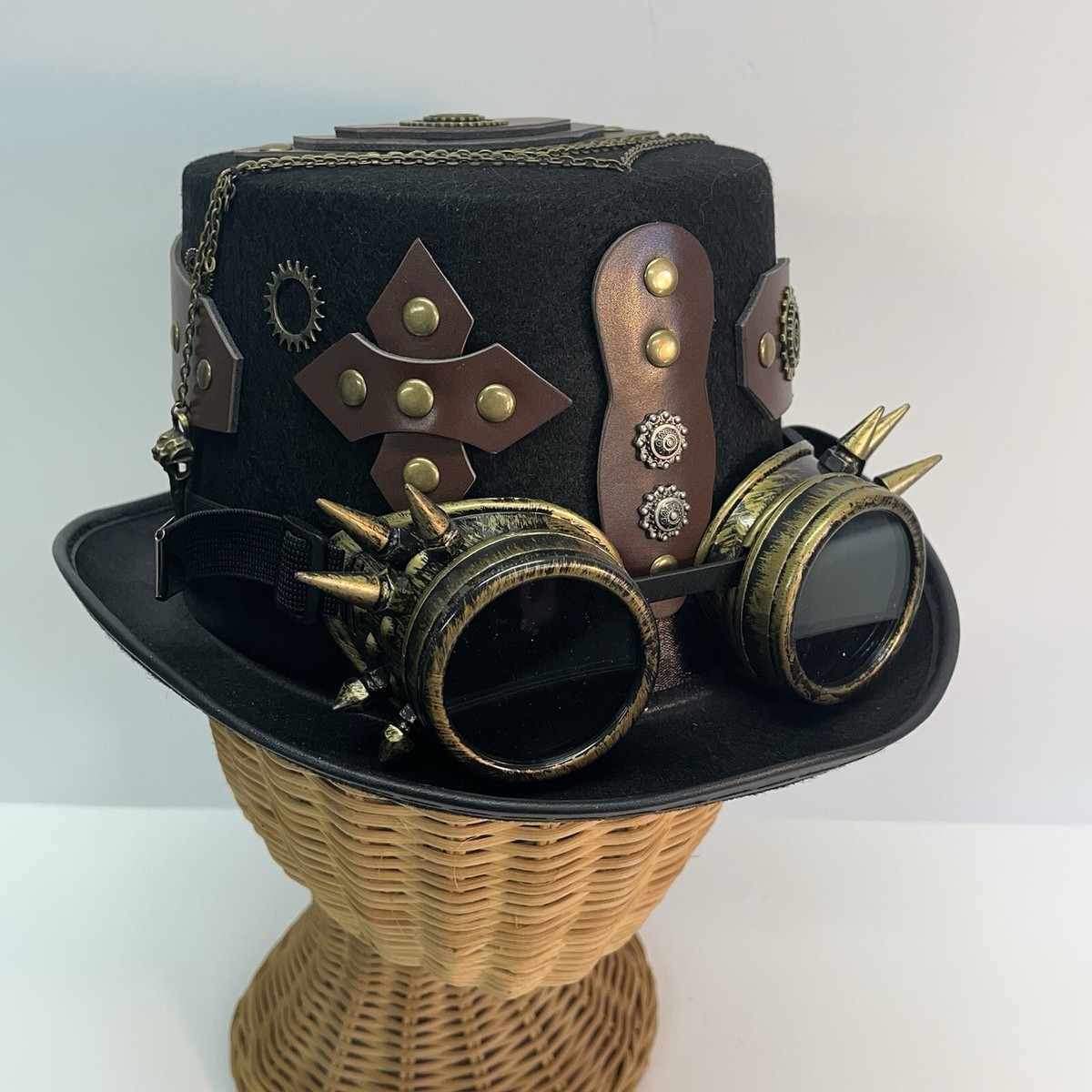 Vintage Steampunk‎ 100% Wool Felt Top Hat Black Gold 3D Rosette USA Cosplay Vintage Gothic Top Hat Party Cosplay Industrial Age Cap Top  main image 4