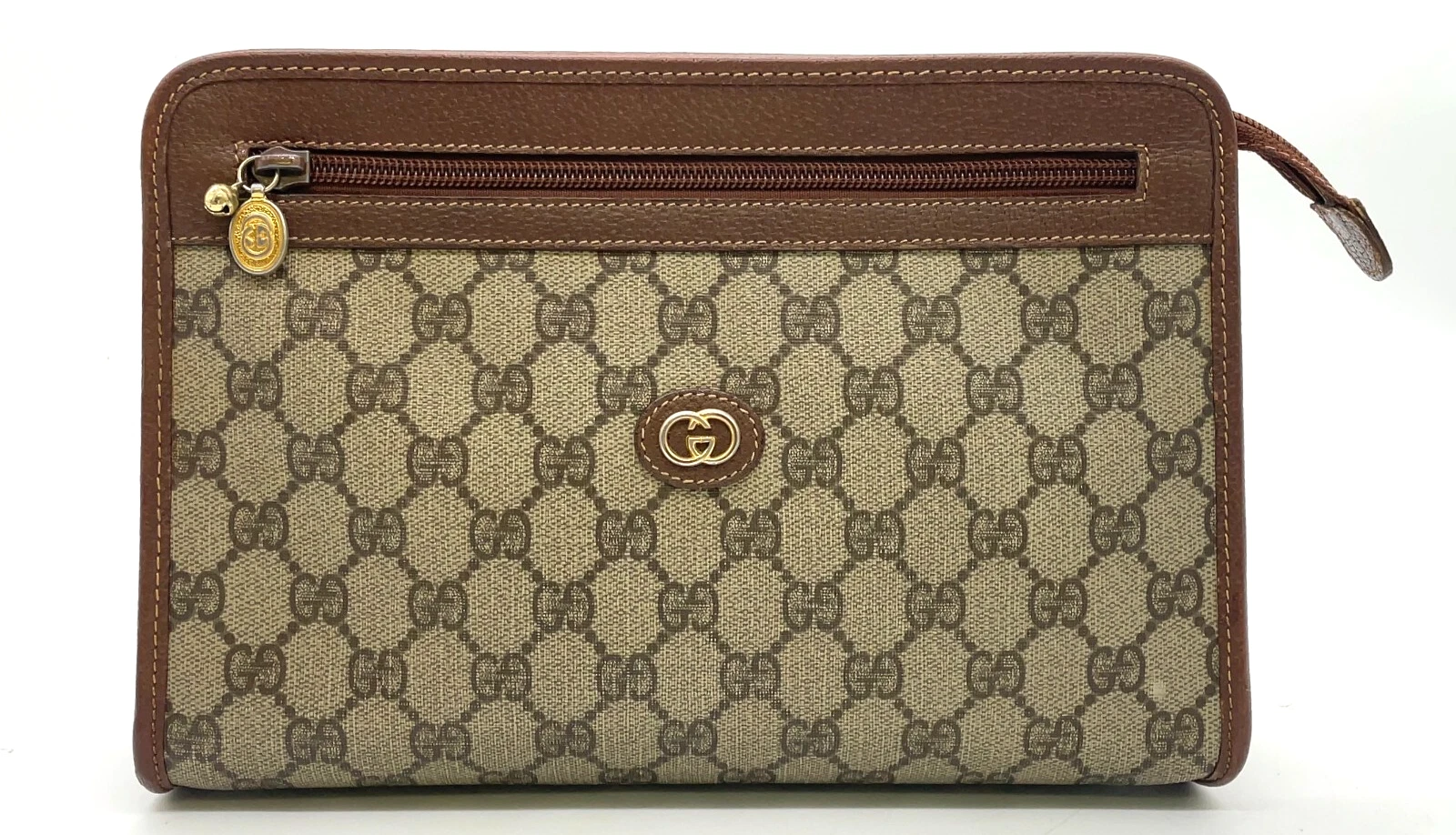 Authentique sac pochette GUCCI GG Supreme PVC cuir beige 014.122.6063 NS041554
