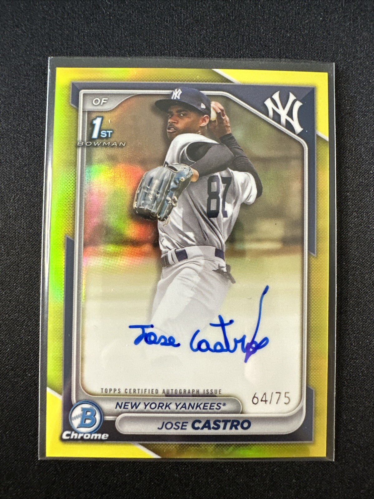 JOSE CASTRO 2024 BOWMAN CHROME 1ST YELLOW REFRACTOR AUTO /75