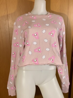 Pink Cheer Bear Rainbow Care Bears Crop Pullover Sweat Shirt Top Medium