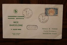 1968 Nicea Barcelone Francja Espagne 1. osłona lotu poczta lotnicza 