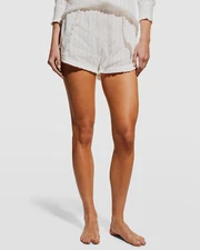 $110 Else Women's White Jasmin Striped USA Ruffle-Trim Linen Sleep Shorts Size L