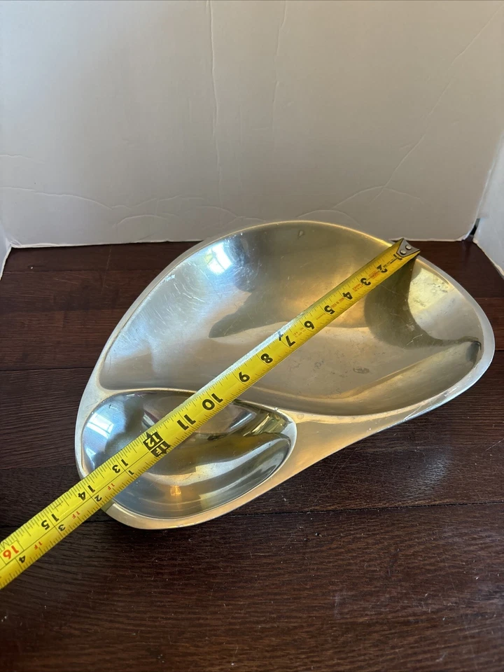 VTG Large 14" Nambe Classic 560 @ 1956 Chip and Dip Serving Bowl MCM Alloy Metal - Image 3 of 4