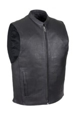 MENS MOTORCYCLE CLUB STYLE LEATHER VEST w/ DEEP CONCEALED GUN POCKETS - DC95