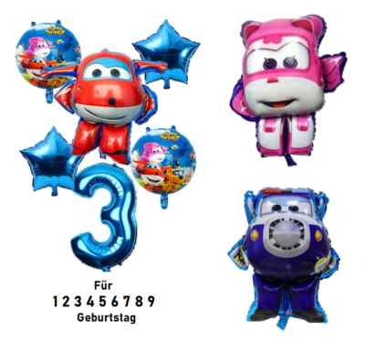 Super Wings Folienballon Jett Ballons Jet Dizzy Junge Geburtstag Zahl 1-9 Blau