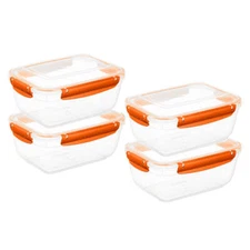 Superio Plastic Food Storage Containers, Airtight Lids, 80 oz., Orange, 4 pack