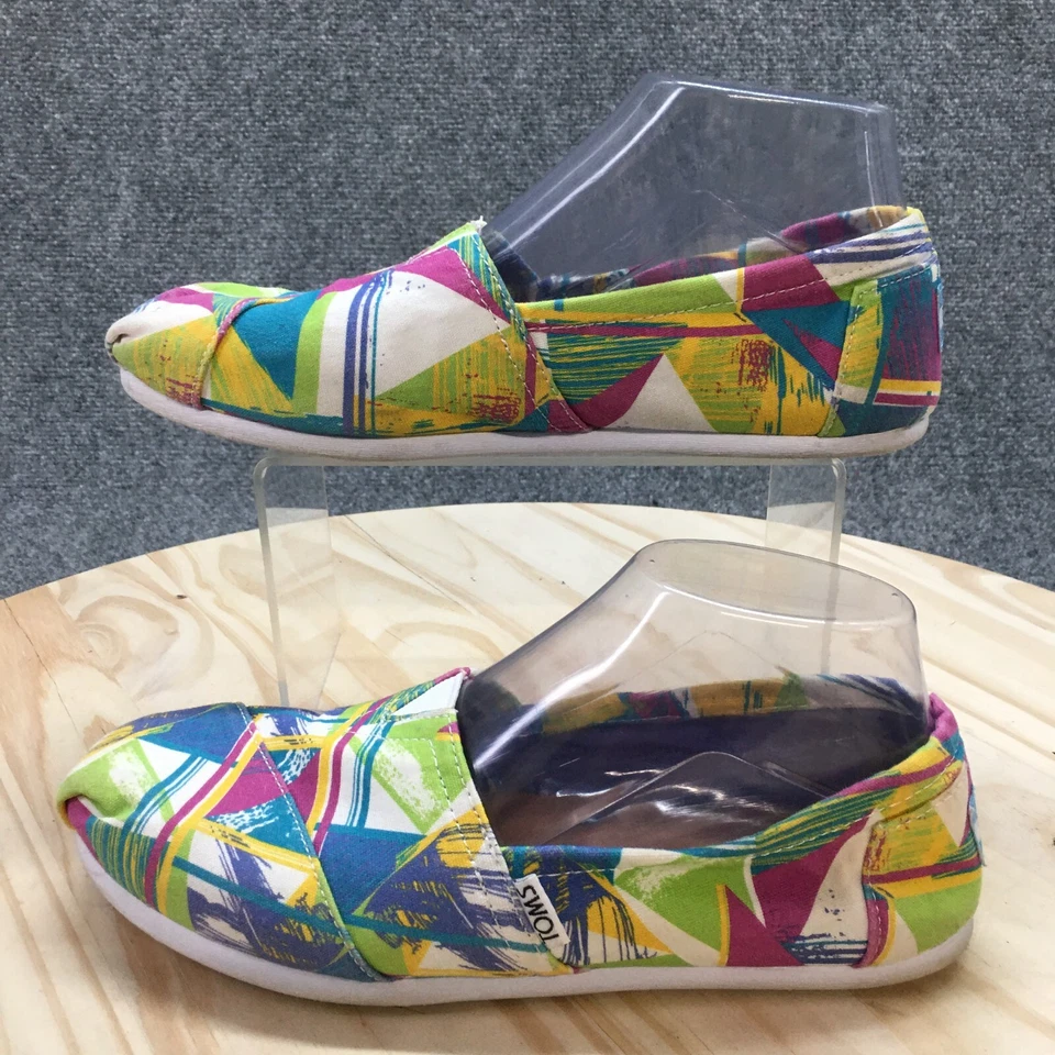 Mocasín Toms para mujer 8 multicolor geométrico punta redonda sin cordones plano informal lona Foto 2 de 4