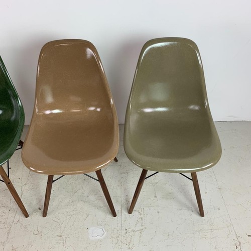 VINTAGE EAMES DSW CHAIRS HERMAN MILLER 50s 60s MIDCENTURY GREIGE TAN OLIVE UMBER - Picture 2 of 12