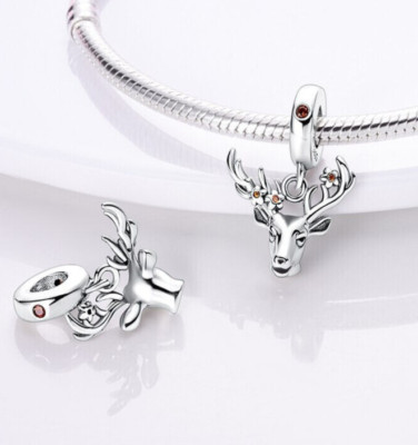 Rentier Elch Hirsch Blume Charm echt Sterling Silber 925 Mama Schwester Perle 