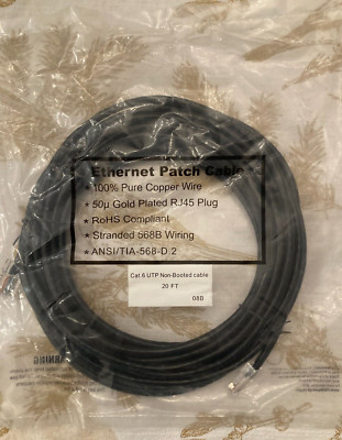 Cat. 6 Non-Booted Cat6 Patch Cable Black 20ft  (Lot of 5)