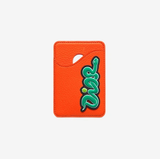 Dior x Kaws Selle en veau grainé porte carte magnétique vermillon, rouge