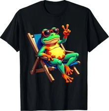 Frog Peace Sign Sunglasses Summer Funny Gift Unisex T-Shirt