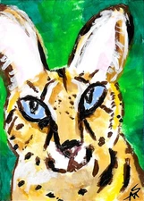 Print Of Cat Painting Aceo Savannah Kitten Miniature Folk Art Samantha McLean 