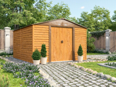 Pergart Metall Gerätehaus Frankfurt II 1112 BxTxH:321x366x220cm 11m² Holzoptik