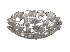 Deko Schale Ginkgo Blätter rund D. 38cm Alu Blatt silber Tisch Dekor formano